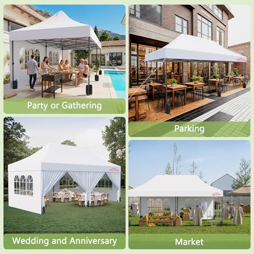 10x20 Heavy Duty Commercial Pop Up Canopy with Sidewalls, White in White, alternate view 7