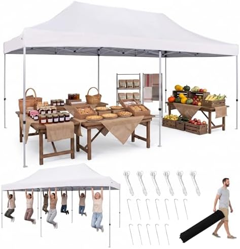 10x20 Heavy Duty Pop up Canopy Tent Outdoor with Roller Bag White