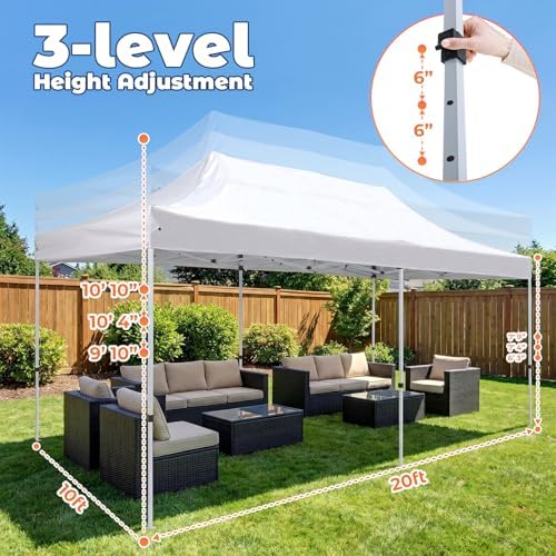 10x20 Heavy Duty Pop up Canopy Tent Outdoor with Roller Bag White, alternate view 3