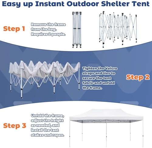 10x20 Heavy Duty Pop up Canopy Tent Outdoor with Roller Bag White, alternate view 5