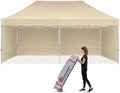 10x20 Heavy Duty Pop Up Canopy Tent with 4 Sidewalls, Beige in Beige