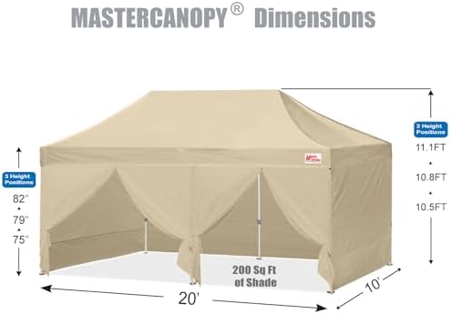 10x20 Heavy Duty Pop Up Canopy Tent with 4 Sidewalls, Beige in Beige, alternate view 3