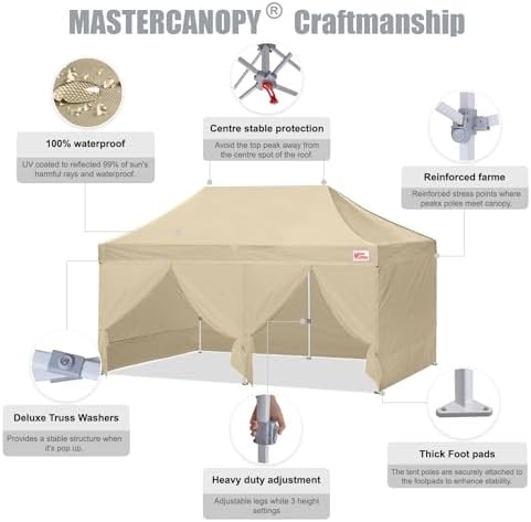 10x20 Heavy Duty Pop Up Canopy Tent with 4 Sidewalls, Beige in Beige, alternate view 4