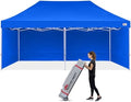 10x20 Heavy Duty Pop Up Canopy Tent with 4 Sidewalls, Blue in Blue