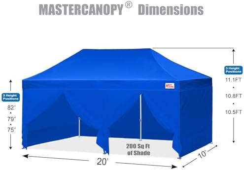 10x20 Heavy Duty Pop Up Canopy Tent with 4 Sidewalls, Blue in Blue, alternate view 3