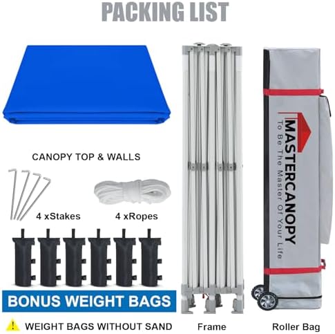 10x20 Heavy Duty Pop Up Canopy Tent with 4 Sidewalls, Blue in Blue, alternate view 5