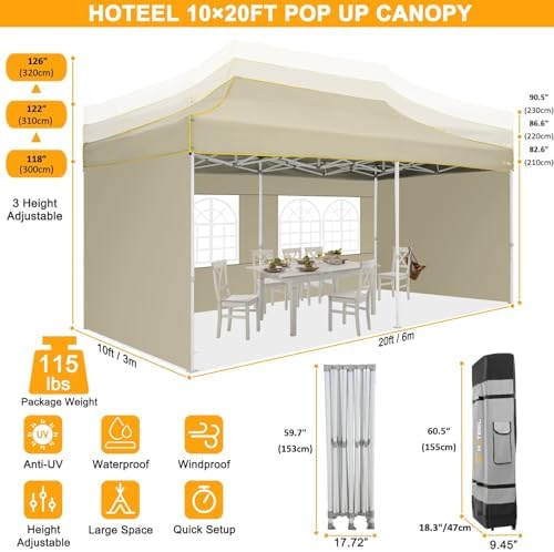 10x20 Heavy Duty Pop Up Canopy Tent with 4 Sidewalls, Commercial Outdoor Canopy Tents for Parties Event Wedding, alternate