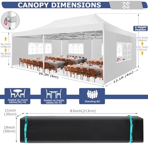 10x20 Heavy Duty Pop Up Canopy Tent with 6 Sidewalls, Snow, alternate view 2