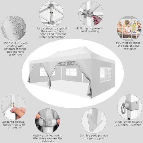 10x20 Heavy Duty Pop Up Canopy Tent with 6 Sidewalls, Snow, alternate view 3