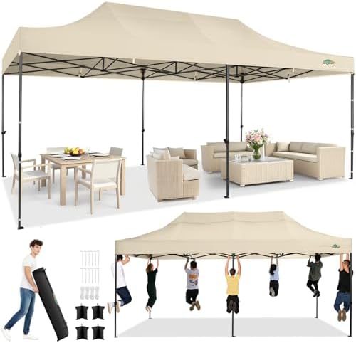 10x20 Heavy Duty Pop Up Canopy Tent with 6 Sidewalls Thicken Frame, Commercial Easy Up Outdoor Wedding Party