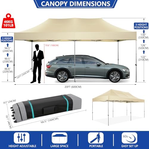 10x20 Heavy Duty Pop Up Canopy Tent with 6 Sidewalls Thicken Frame, Commercial Easy Up Outdoor Wedding Party, alternate view