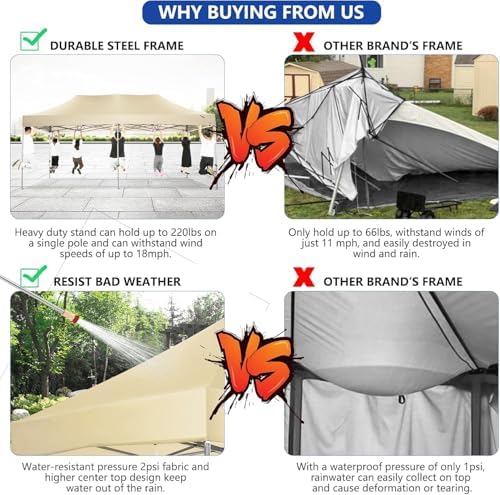 10x20 Heavy Duty Pop Up Canopy Tent with 6 Sidewalls Thicken Frame, Commercial Easy Up Outdoor Wedding Party, alternate view