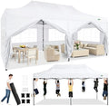 10x20 Heavy Duty Pop Up Canopy Tent with 6 Sidewalls, White in White