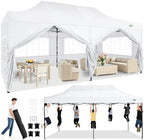 10x20 Heavy Duty Pop Up Canopy Tent with 6 Sidewalls, White in White