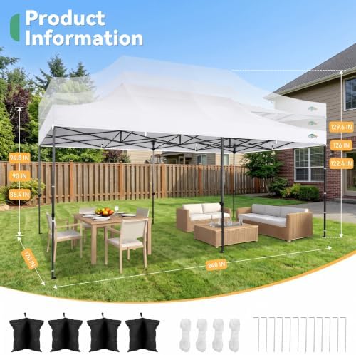 10x20 Heavy Duty Pop Up Canopy Tent with 6 Sidewalls, White in White, alternate view 6