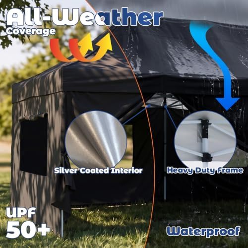 10x20 Heavy Duty Pop up Canopy Tent with Sidewalls Black, alternate view 2