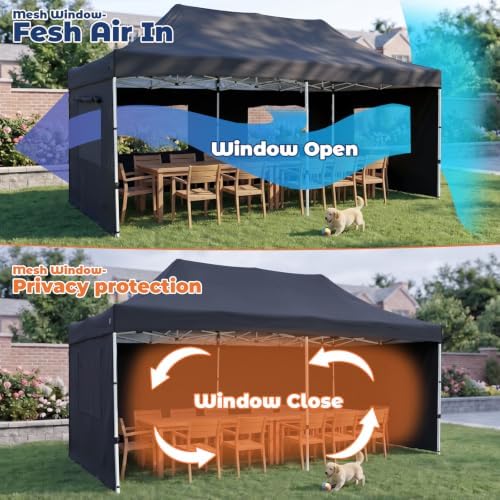 10x20 Heavy Duty Pop up Canopy Tent with Sidewalls Black, alternate view 3