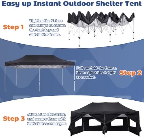 10x20 Heavy Duty Pop up Canopy Tent with Sidewalls Black, alternate view 4