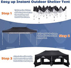 10x20 Heavy Duty Pop up Canopy Tent with Sidewalls Black, alternate view 4
