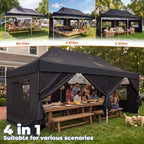 10x20 Heavy Duty Pop up Canopy Tent with Sidewalls Black, alternate view 6