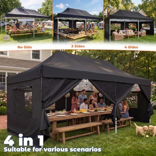 10x20 Heavy Duty Pop up Canopy Tent with Sidewalls Black, alternate view 6
