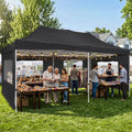 10x20 Heavy Duty Pop up Canopy Tent with Sidewalls &Mesh Windows Black