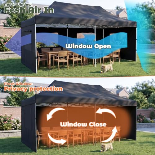 10x20 Heavy Duty Pop up Canopy Tent with Sidewalls &Mesh Windows Black, alternate view 3