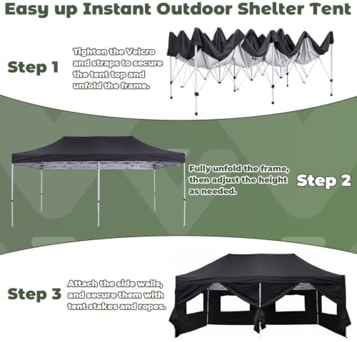 10x20 Heavy Duty Pop up Canopy Tent with Sidewalls &Mesh Windows Black, alternate view 4