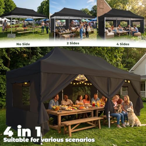 10x20 Heavy Duty Pop up Canopy Tent with Sidewalls &Mesh Windows Black, alternate view 6
