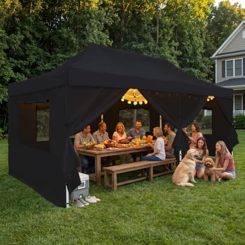 10x20 Heavy Duty Pop up Canopy Tent with Sidewalls &Mesh Windows Black, alternate view 7