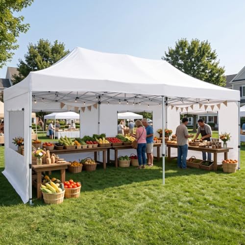 10x20 Heavy Duty Pop up Canopy Tent with Sidewalls White