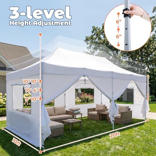 10x20 Heavy Duty Pop up Canopy Tent with Sidewalls White, alternate view 2