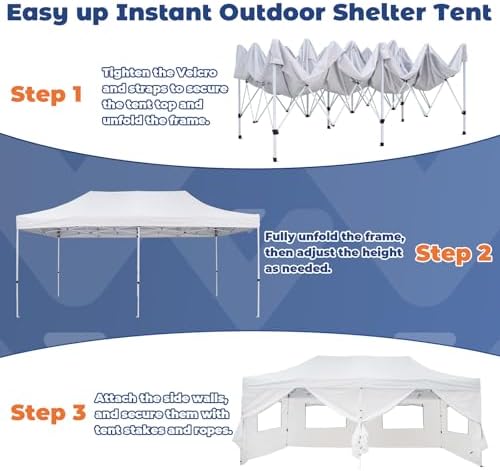 10x20 Heavy Duty Pop up Canopy Tent with Sidewalls White, alternate view 5