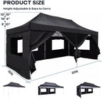 10x20 Heavy Duty Pop Up Canopy with 6 Mesh Window Sidewalls, Outdoor, Black in Black, alternate view 2