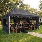 10x20 Heavy Duty Pop Up Canopy with 6 Mesh Window Sidewalls, Outdoor, Black in Black, alternate view 6
