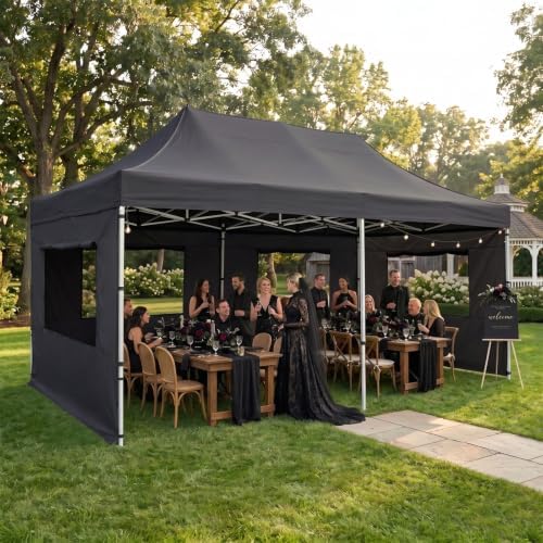 10x20 Heavy Duty Pop Up Canopy with 6 Mesh Window Sidewalls, Outdoor, Black in Black, alternate view 6