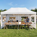 10x20 Heavy Duty Pop Up Canopy with 6 Mesh Window Sidewalls, Outdoor, White in White