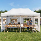 10x20 Heavy Duty Pop Up Canopy with 6 Mesh Window Sidewalls, Outdoor, White in White