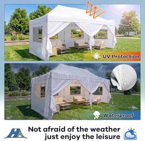 10x20 Heavy Duty Pop Up Canopy with 6 Mesh Window Sidewalls, Outdoor, White in White, alternate view 4