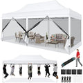 10x20 Heavy Duty Pop Up Canopy with 6 Mosquito Net Sidewalls, White in White