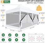 10x20 Heavy Duty Pop Up Canopy with 6 Mosquito Net Sidewalls, White in White, alternate view 2
