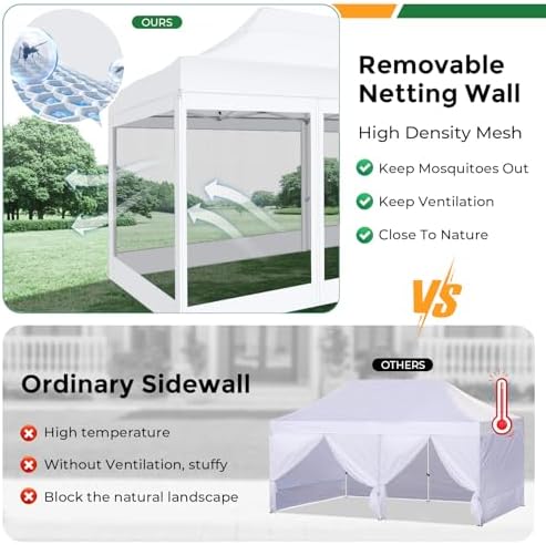 10x20 Heavy Duty Pop Up Canopy with 6 Mosquito Net Sidewalls, White in White, alternate view 3