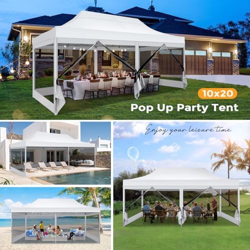 10x20 Heavy Duty Pop Up Canopy with 6 Mosquito Net Sidewalls, White in White, alternate view 4