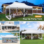 10x20 Heavy Duty Pop Up Canopy with 6 Mosquito Net Sidewalls, White in White, alternate view 4