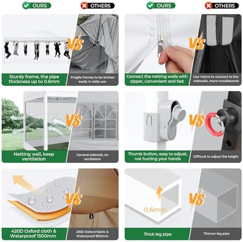 10x20 Heavy Duty Pop Up Canopy with 6 Mosquito Net Sidewalls, White in White, alternate view 5