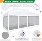 10x20 Heavy Duty Pop Up Canopy with 6 Mosquito Net Sidewalls, White in White, alternate view 6