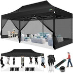 10x20 Heavy Duty Pop up Canopy with 6 Sidewalls, Canopy Tent with Mosquito Netting, Easy up Screen Party Tent