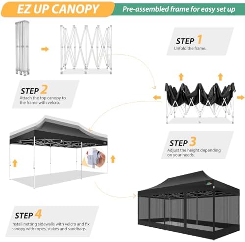 10x20 Heavy Duty Pop up Canopy with 6 Sidewalls, Canopy Tent with Mosquito Netting, Easy up Screen Party Tent, alternate view