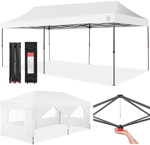 10x20 Party Tent, Heavy Duty Waterproof Large Outdoor Event Easy Pop Up Canopy Shelter w/Sidewalls, 1-Button