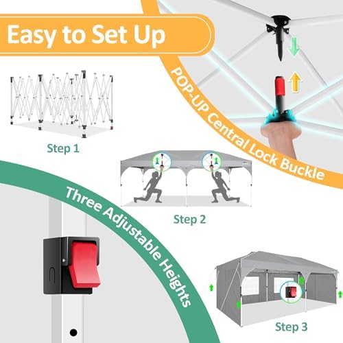 10x20 Pop Up Canopy: Canopy Tent with Patented Center-Lock Tech | Quick-Setup, UV-Reflective & Detachable Walls, alternate